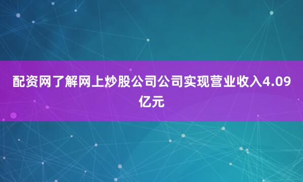 配资网了解网上炒股公司公司实现营业收入4.09亿元